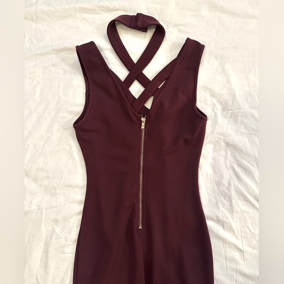 Maroon Midi Dress Cross Neck Design Slim Fit Zip Back Size Small - Picture 5 of 8